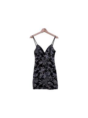 Blue Blush Whimsigoth Mini Dress M Black Velvet Embroidered Grunge Glam Baroque